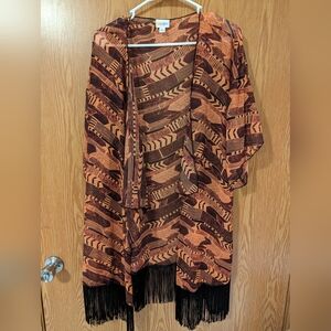 LulaRoe Monroe, size Large, coral, burgundy, black